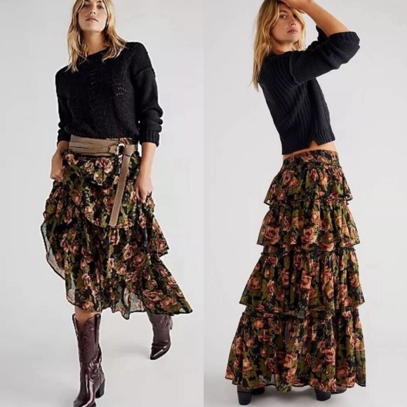 Free People Dresses & Skirts - Free People Sawyer Floral Tiered Maxi Skirt Medium